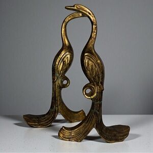 Pair Vtg Brass Modern Eames Era California Originals Peacock Sculpture Bird Art